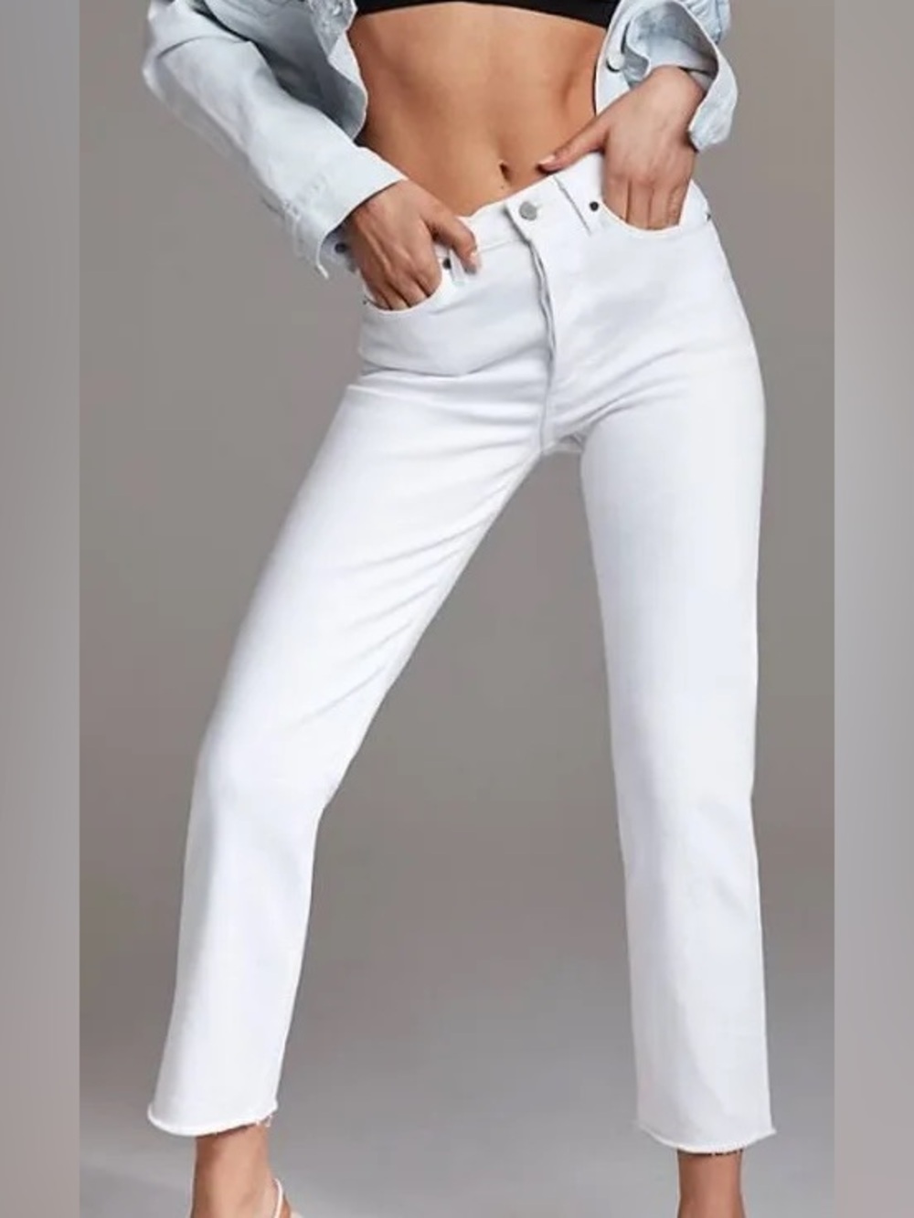 Denim forum arlo high rise straight distressed white jeans women’s size 24 ankle